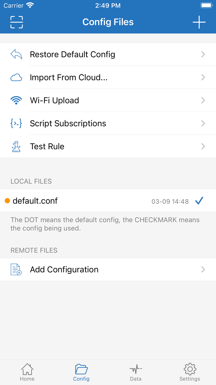 Config Files: local default.conf and remote add