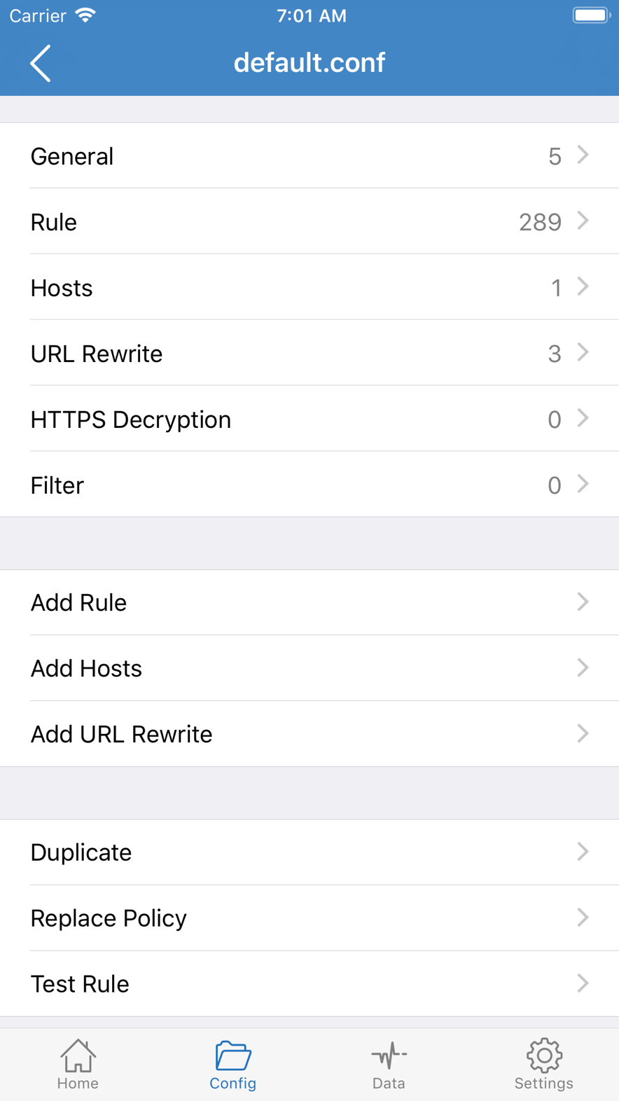 Rule, Hosts, and rewrite counts inside default.conf
